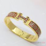 High Quality Copy Hermes Clic-Clac H Bracelet Orange Printed Enamel Gold Metal